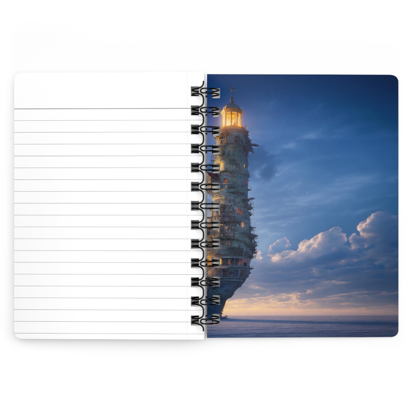 Skyborne Lighthouse Spiral Bound Journal – Twilight Beacon in the Clouds