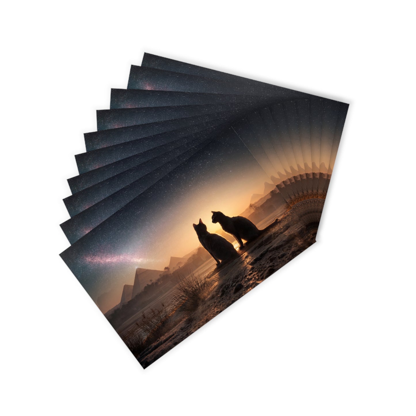 Pyramids & Cats Postcards (10pcs) – Starlit Nile Sunset Scene