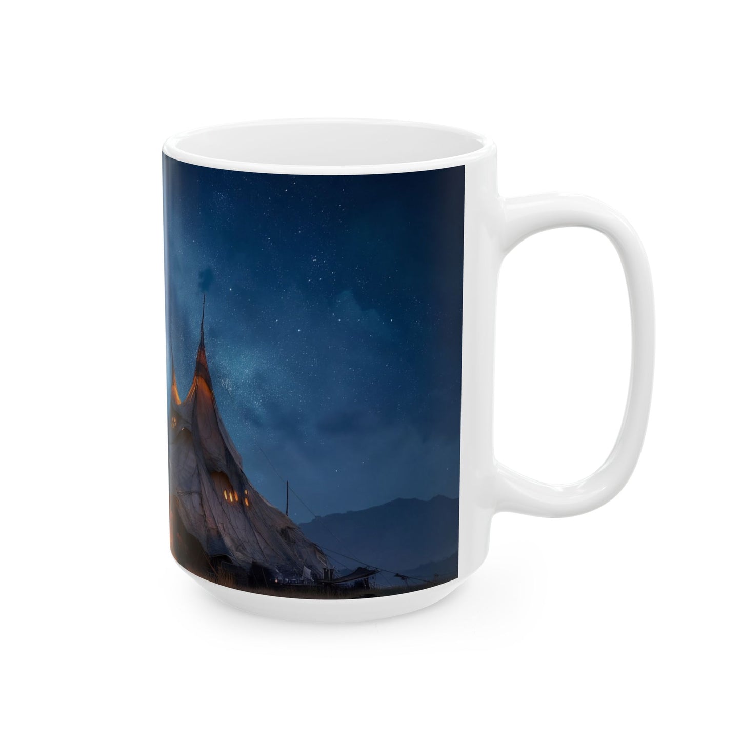 Starlit Nomad Tent Ceramic Mug – Milky Way Over Desert Haven