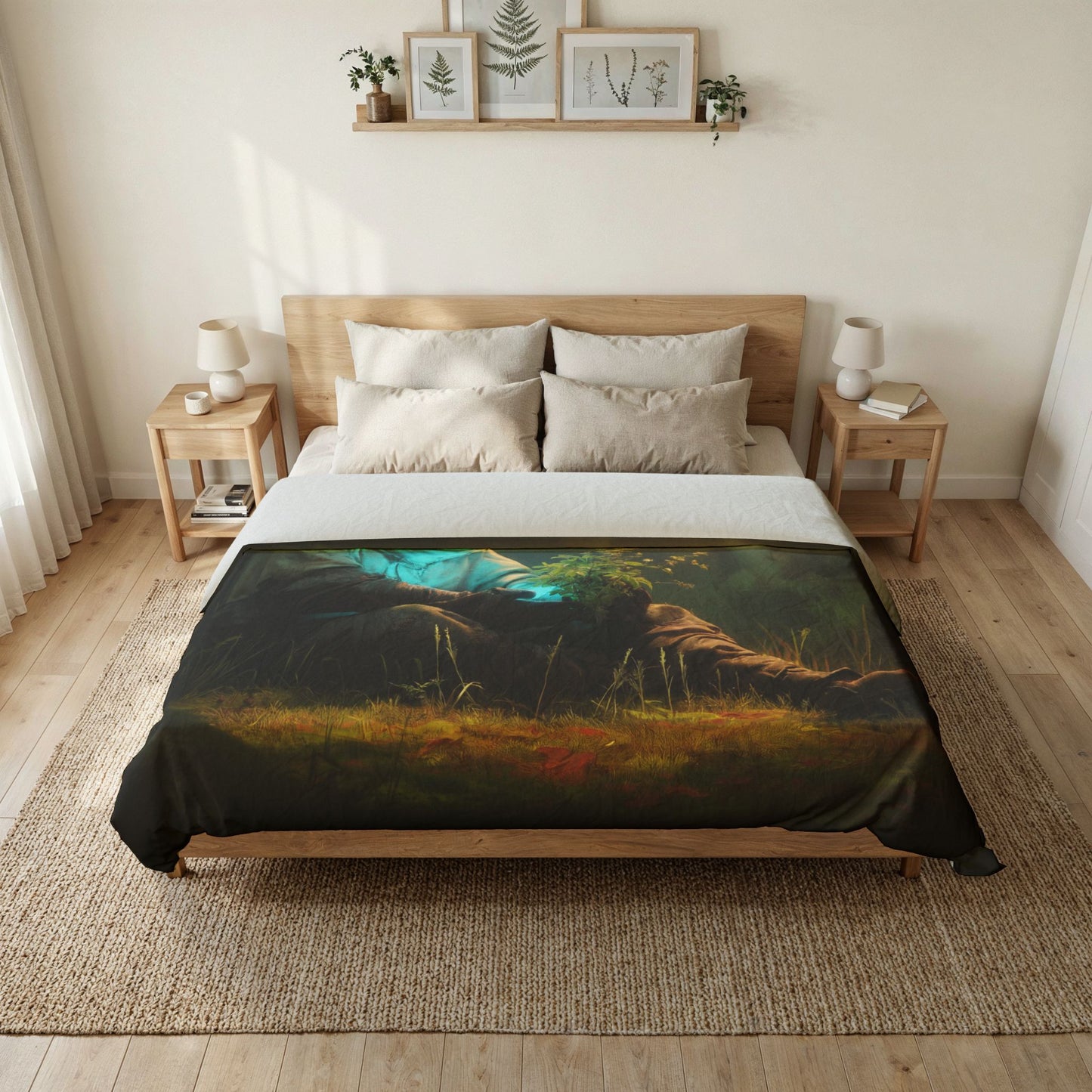 Forest Guardian Cotton Duvet Cover – Glowing Sentinel Planting Sapling
