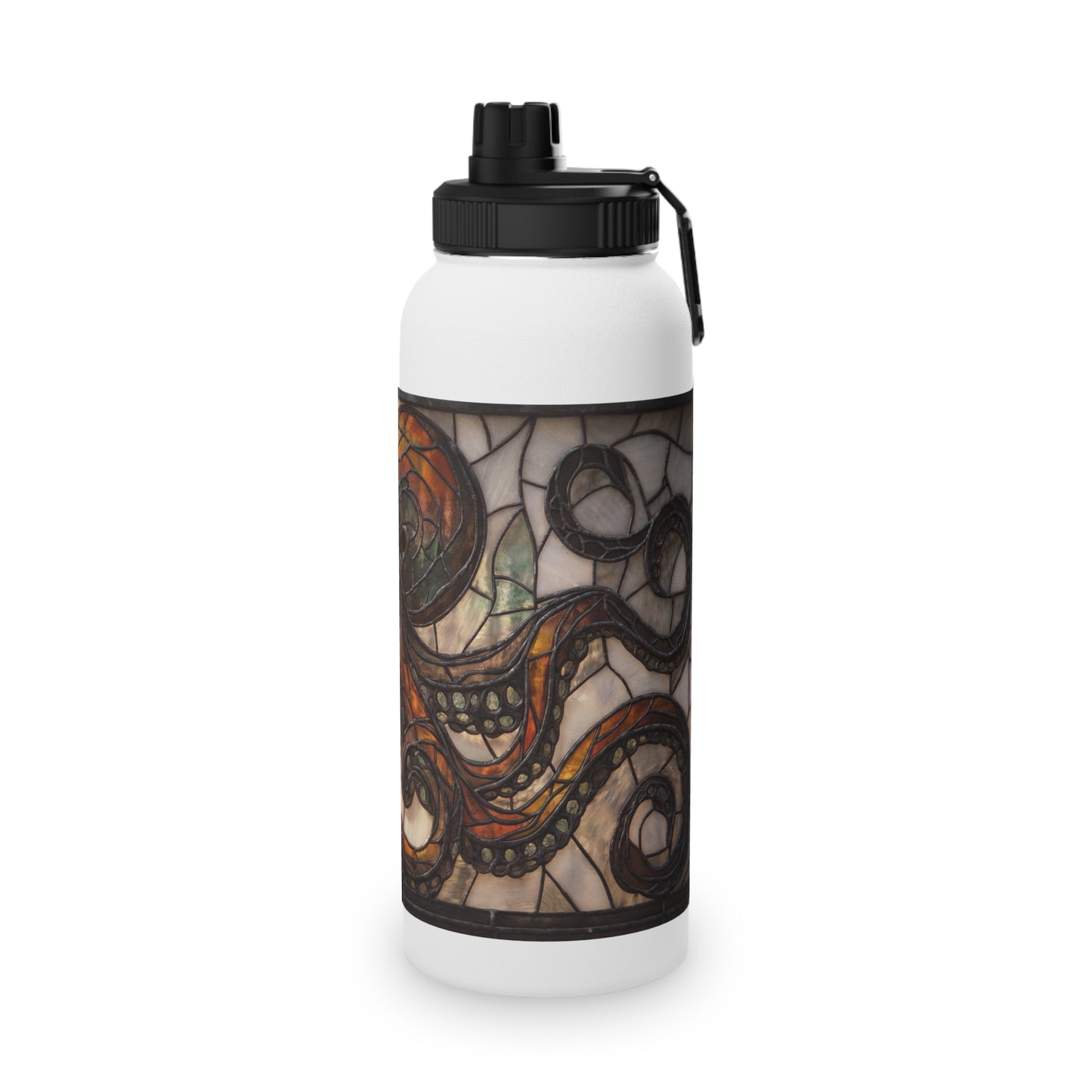 Stained Glass Octopus Water Bottle – Amber Abyss Design, Sports Lid