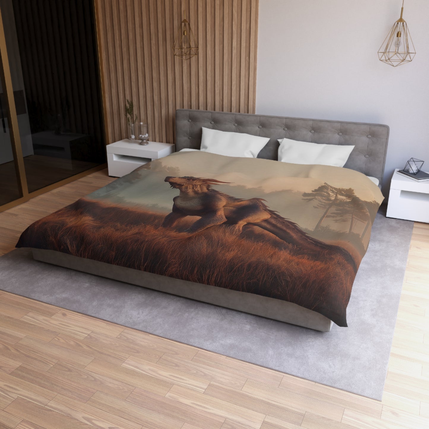 Misty Meadow Dragon Microfiber Duvet Cover – Golden Dawn Guardian
