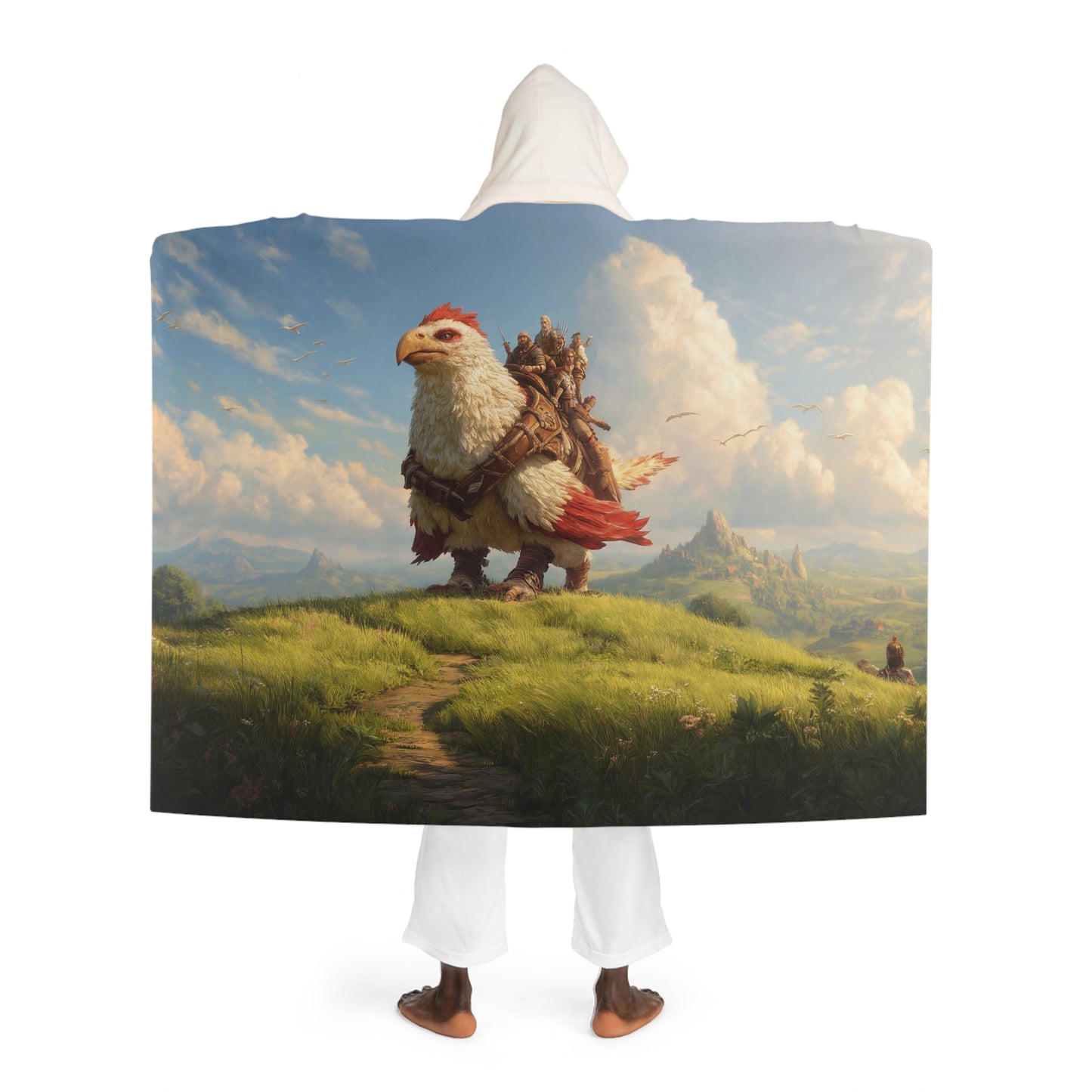Skybound Falcon Rider Hooded Sherpa Fleece Blanket – Crestfallen Dawn Adventure