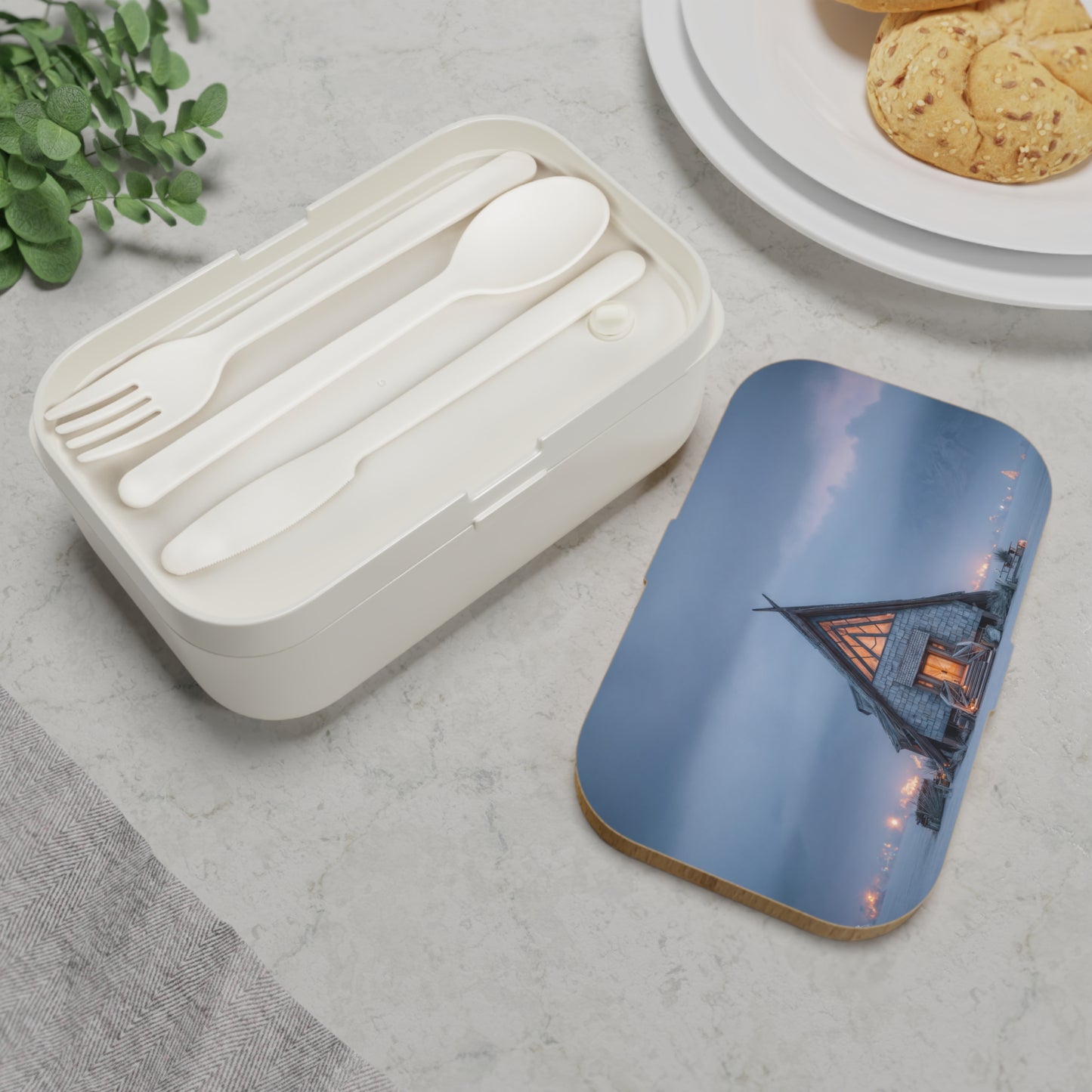 Frostbound A-Frame Cabin Bento Lunch Box – Warmth in a Winter Wonderland