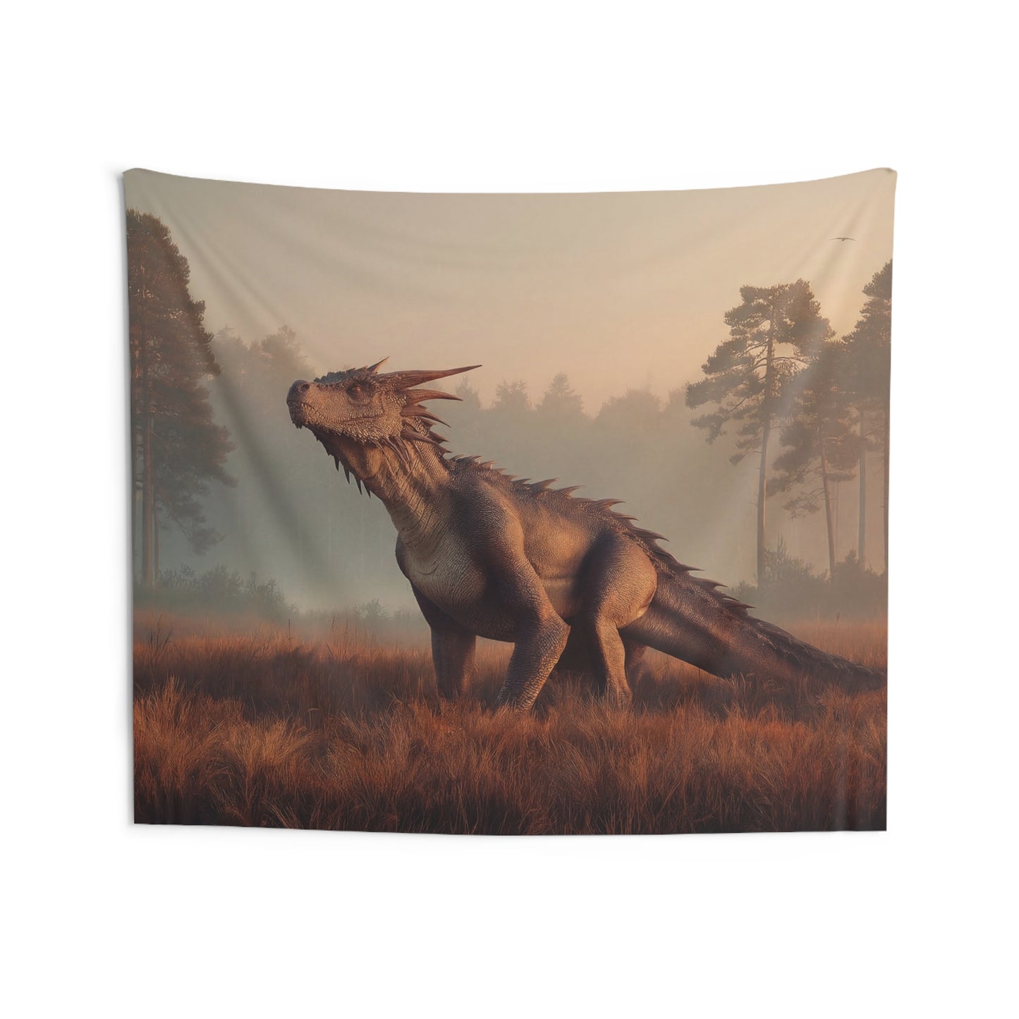 Misty Forest Dragon Indoor Wall Tapestries – Golden Dawn Sentinel