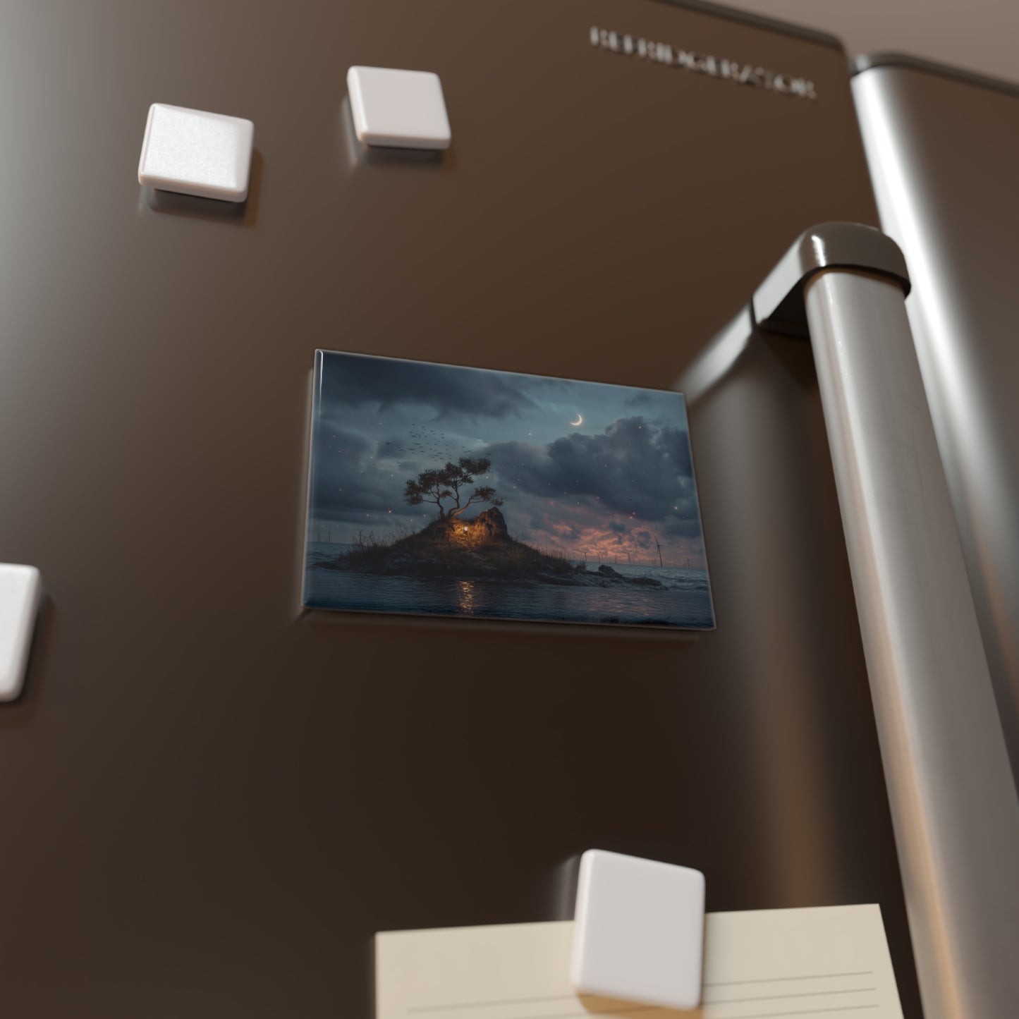 Moonlit Isle Lantern Button Magnet, Rectangle (1 & 10 pcs) – Whisper of the Solitary Tree