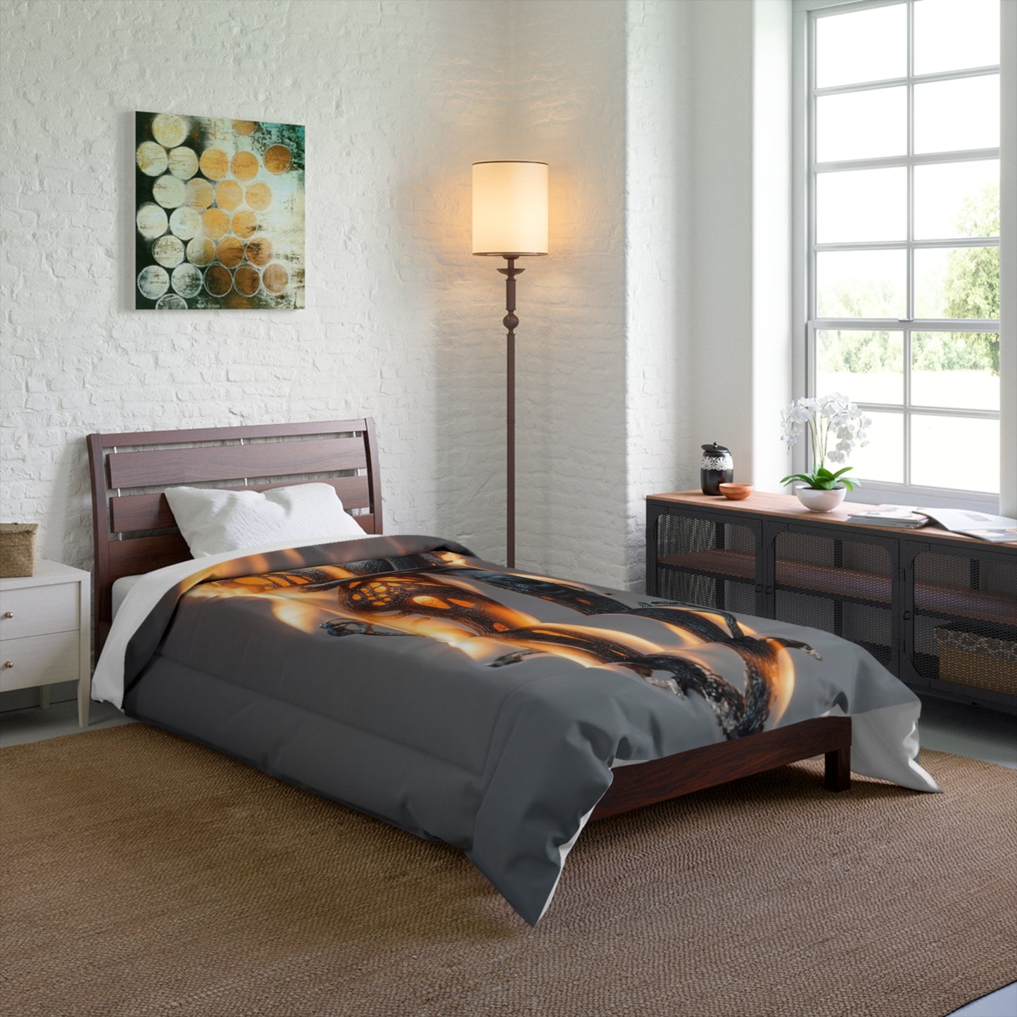 Flamebound Lovers Comforter – Intertwined Souls in Ember Glow