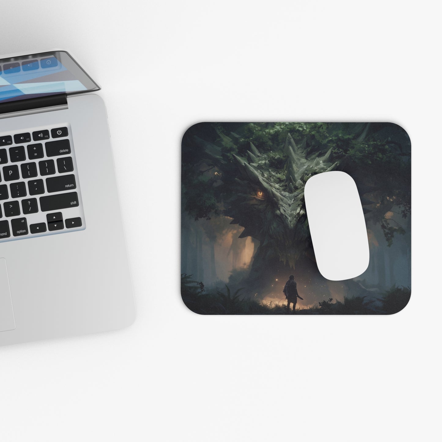 Ancient Dragon Sentinel Mouse Pad – Moss-Covered Forest Guardian (Rectangle)