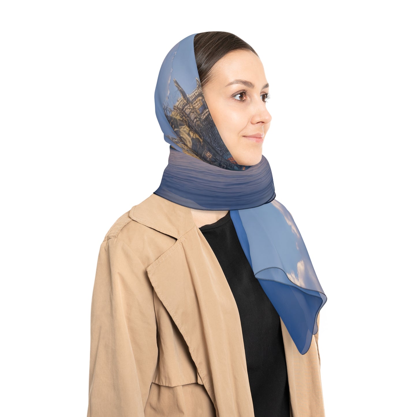 Skyward Beacon Poly Scarf – Twilight Lighthouse Dreamscape
