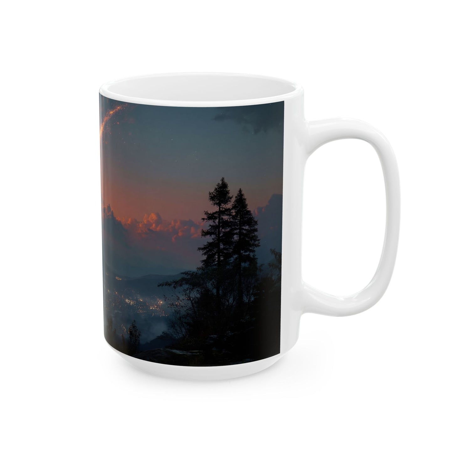 Celestial Fireball Ceramic Mug – Twilight Skyfall Dreamscape