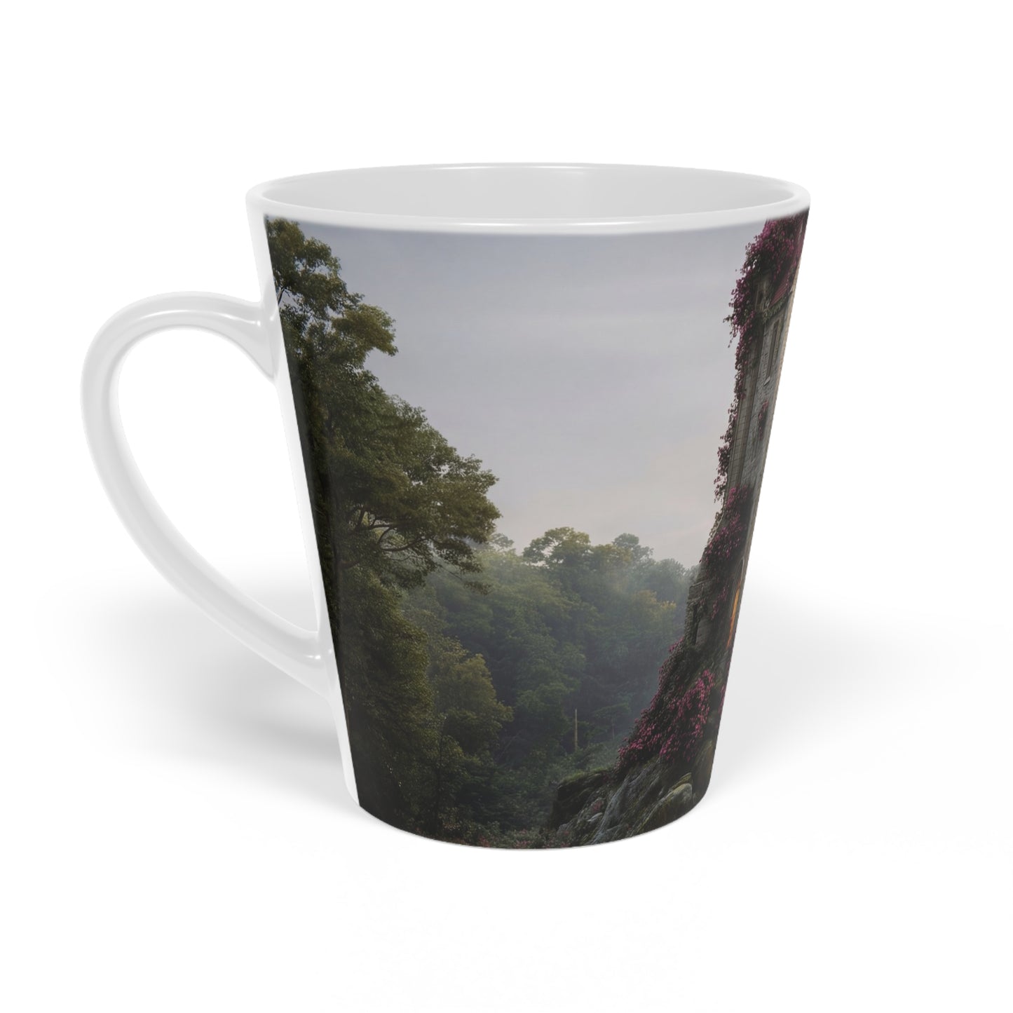 Rose-Clad Castle Latte Mug – Twilight Sanctuary in Bloom
