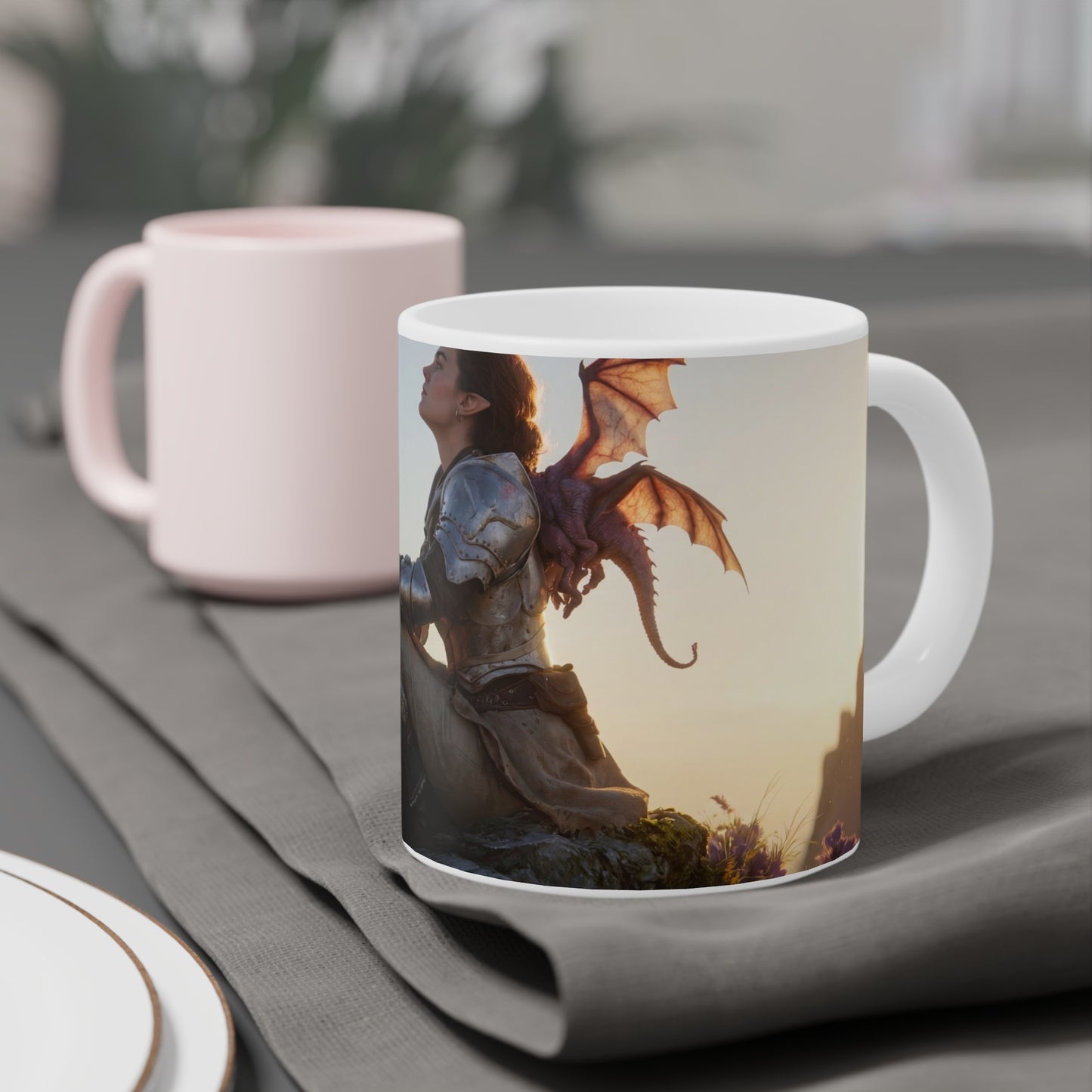 Dragon Knight Ceramic Mugs (11oz\15oz\20oz) – Sunset Sentinel with Wings