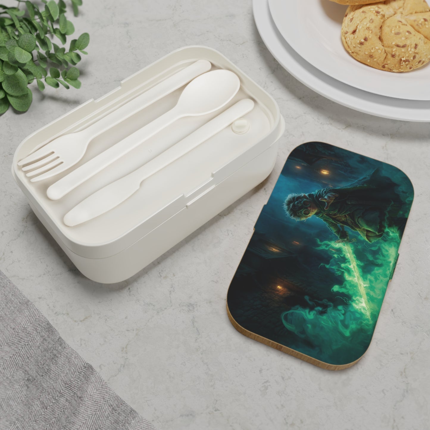 Emerald Blade Goblin Sentinel Bento Lunch Box – Green Fire Guardian Alleyway