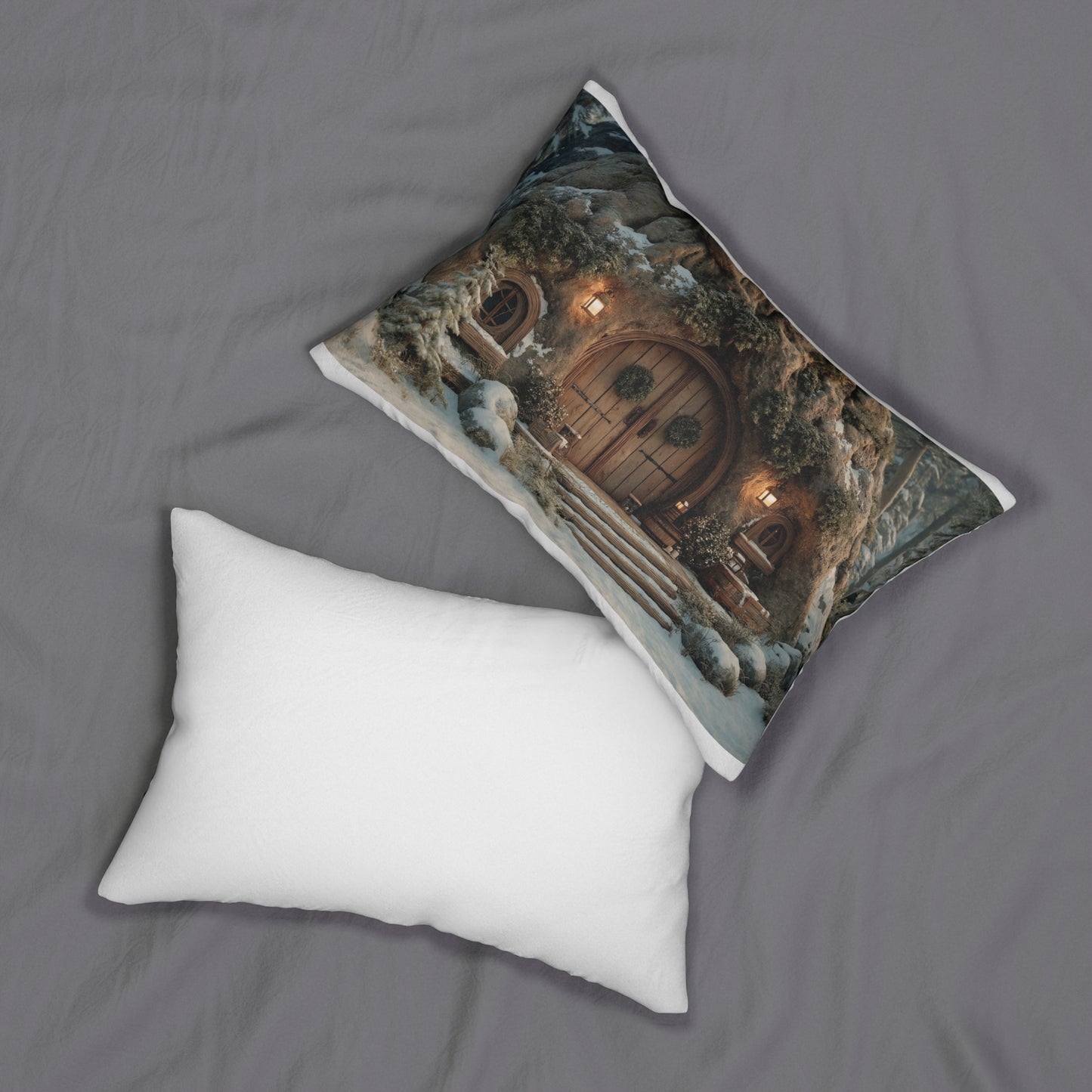 Winterwood Treehouse Lumbar Pillow – Hearthlight in the Snowy Glade