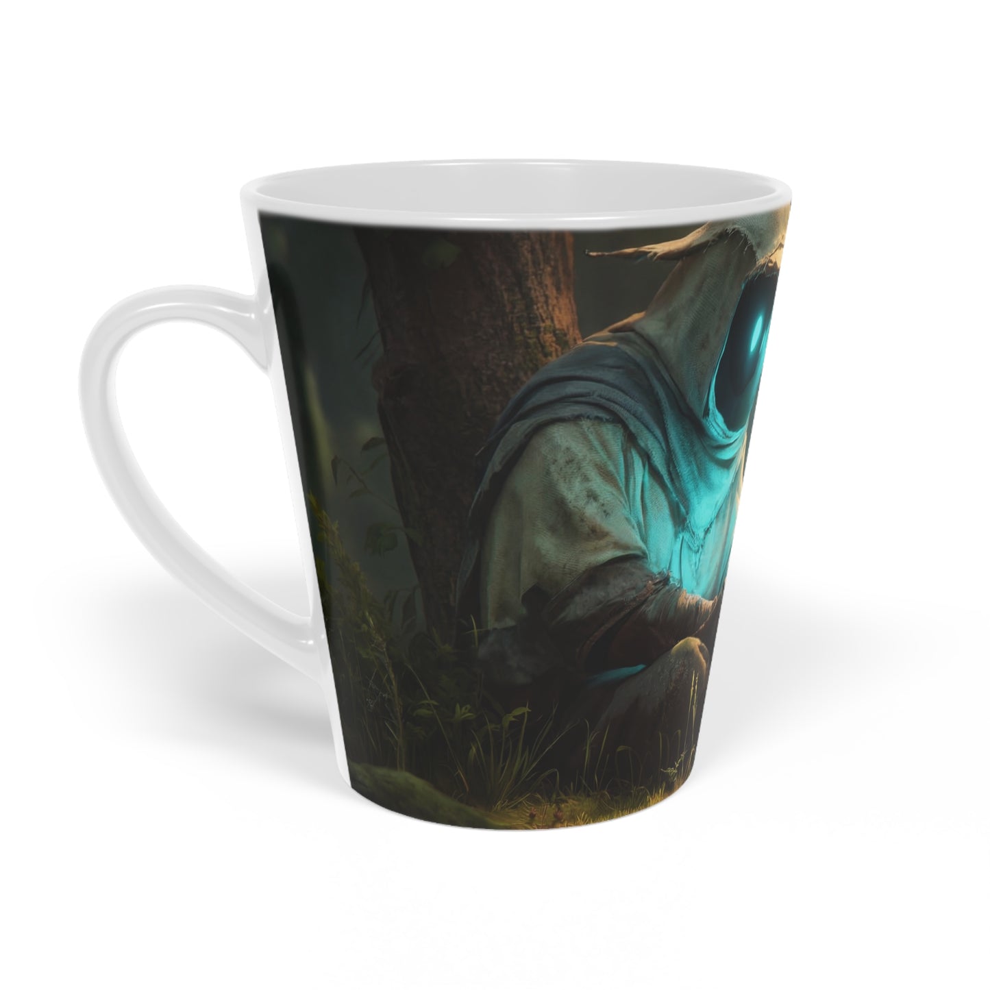 Forest Sentinel Latte Mug, 12oz – Bioluminescent Guardian in Twilight Grove