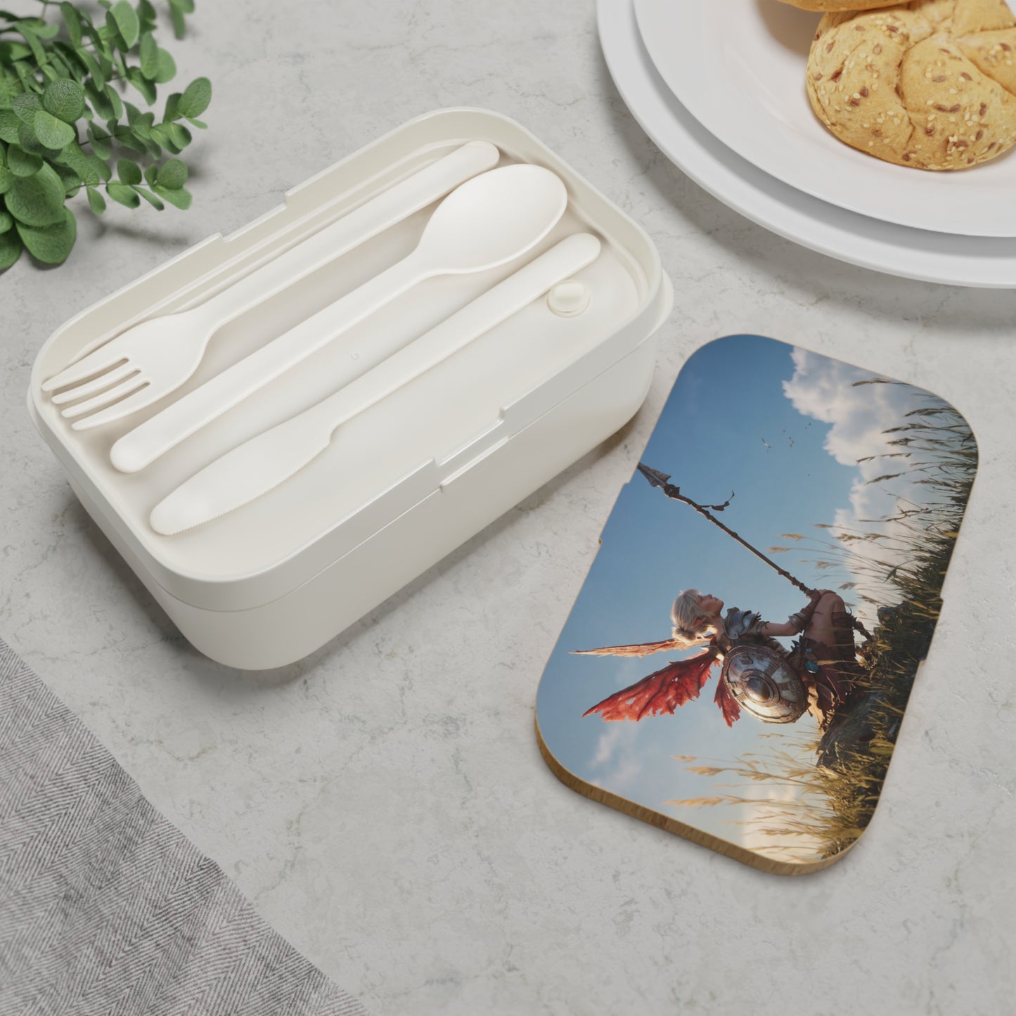 Crimson Winged Warrior Bento Lunch Box – Sunset Sentinel on the Hilltop