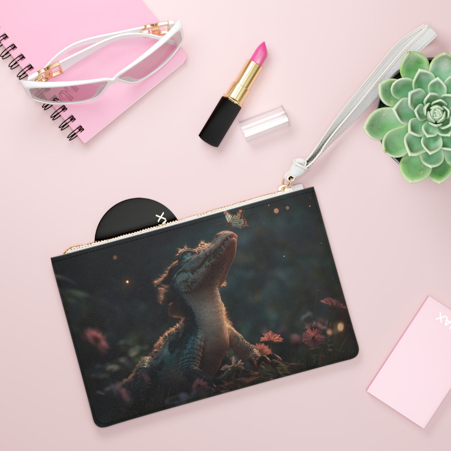 Gentle Crocodile & Butterfly Clutch Bag – Twilight Meadow Whispers