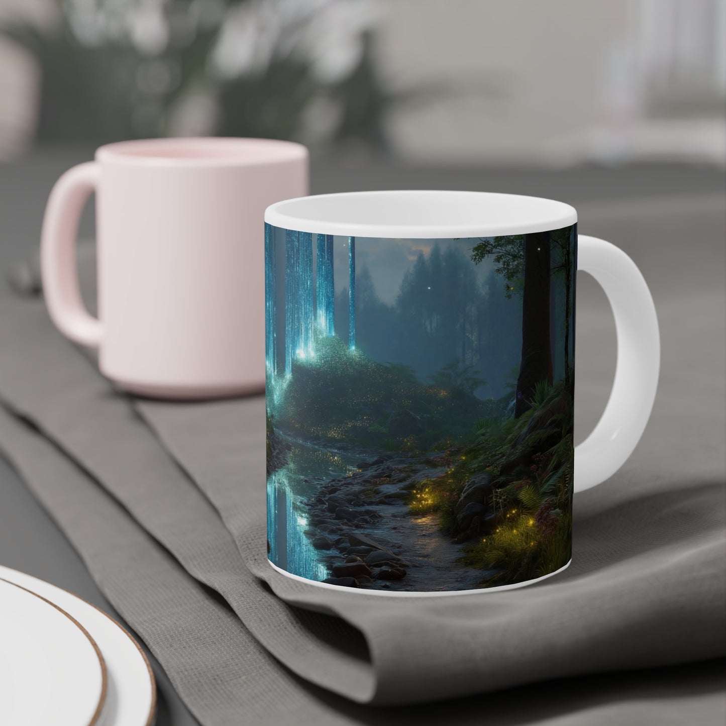 Celestial Forest Stream Ceramic Mugs (11oz\15oz\20oz) – Whispering Light in the Mist
