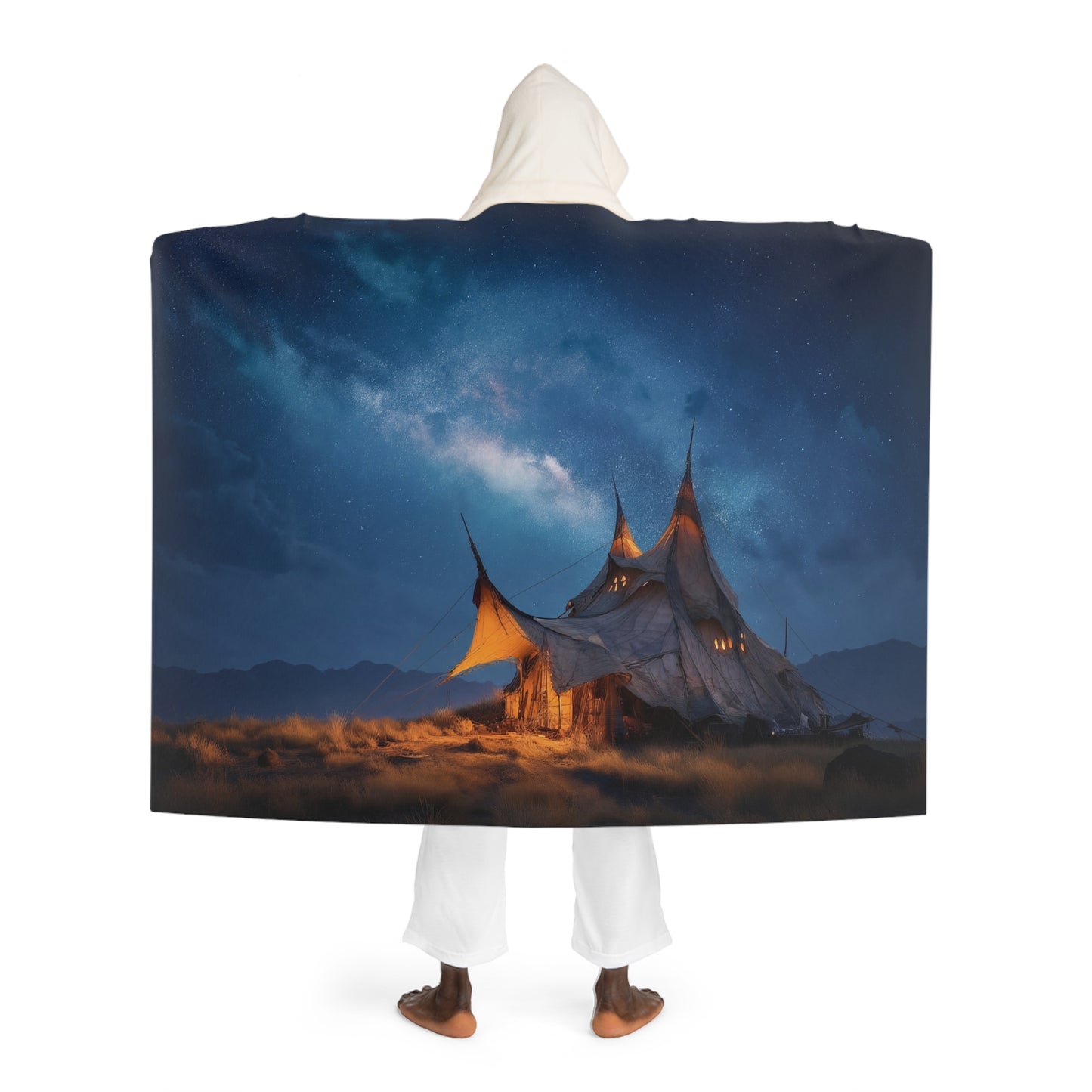 Starlit Sky Tent Hooded Sherpa Fleece Blanket – Warm Hearth Under the Milky Way