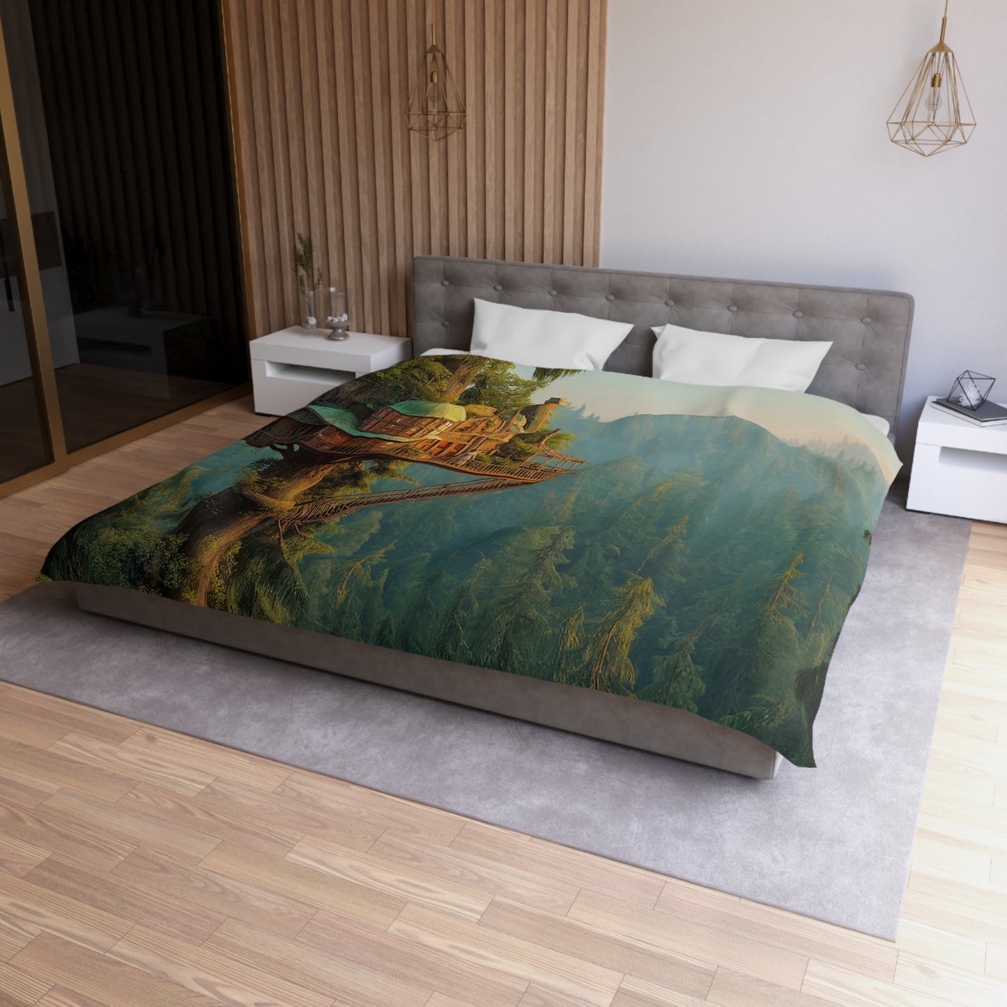 Treehouse Sentinel Microfiber Duvet Cover – Sunlit Canopy Sanctuary