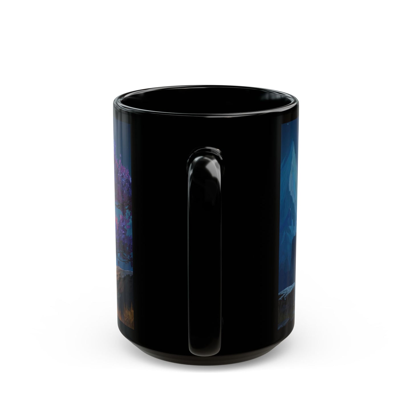 Starlit Twilight Tree Black Mug – Celestial Bloom Dreamscape