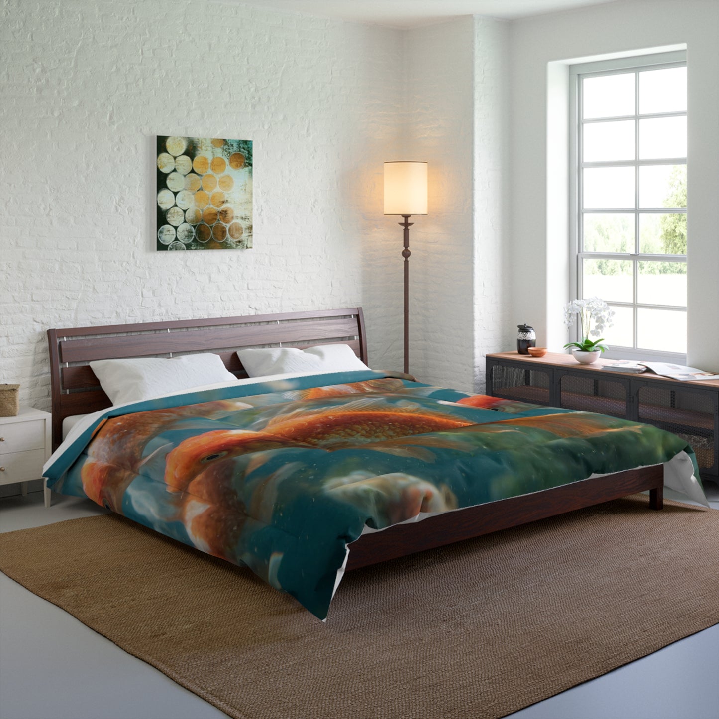 Golden Ripple Comforter – School of Koi in Azure Depths