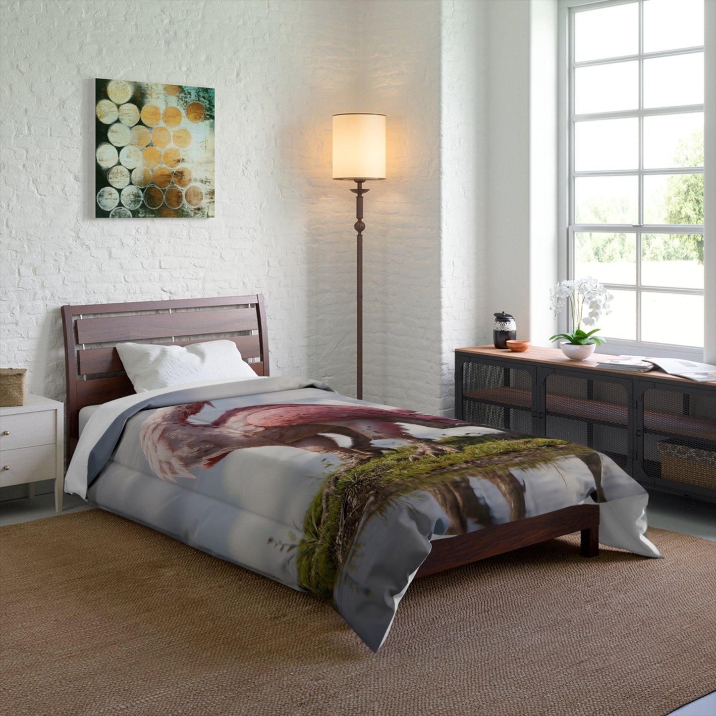 Pink Dawn Seraph Comforter – Ethereal Feathered Guardian