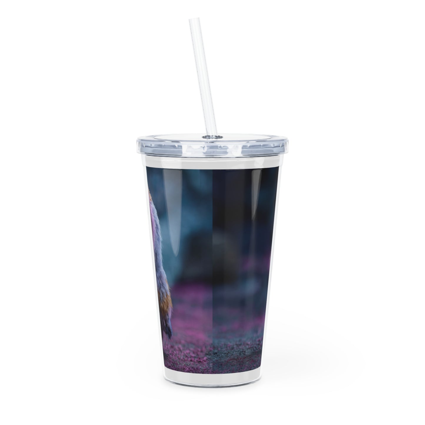Velvet Owl with Heart Plastic Tumbler with Straw – Midnight Whimsy in Soft Hues