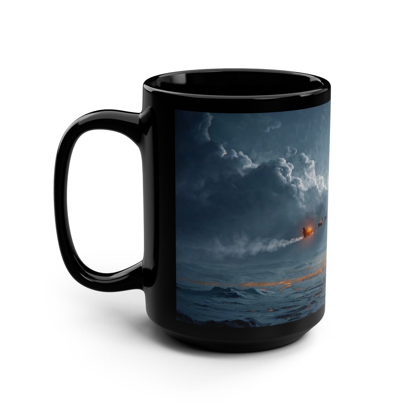 Moonlit Reindeer Sleigh Mug – Winter Nightscape Coffee Cup