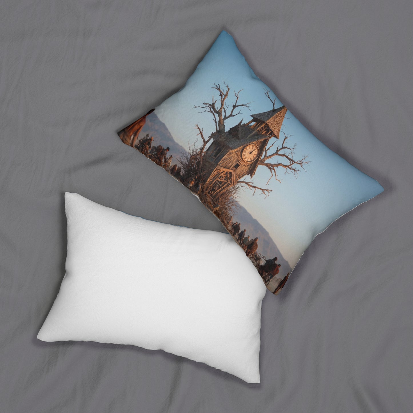 Clock Tower in the Dunes Lumbar Pillow – A Wandering Timekeeper’s Rest