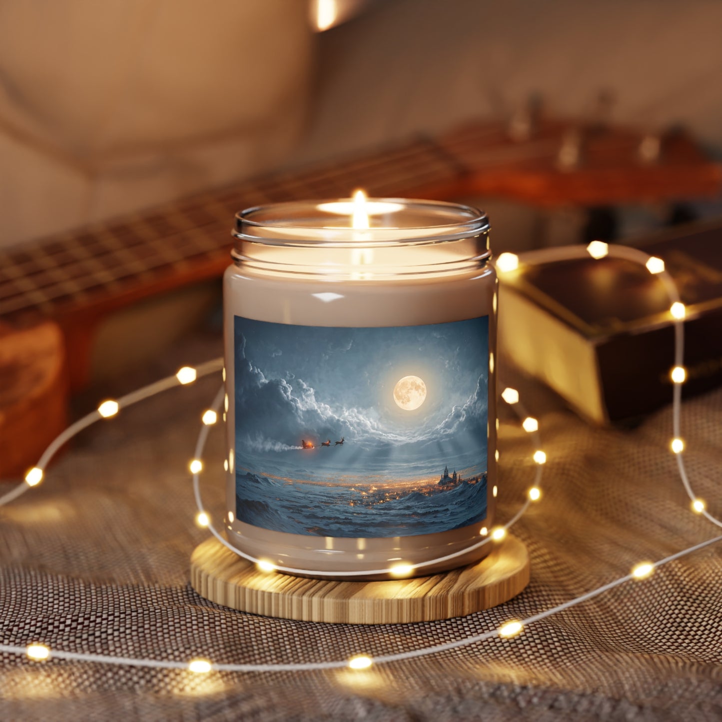 Midnight Santa Flight Scented Soy Candles with White Lid, 9oz – Glowing Over Winter’s Hush