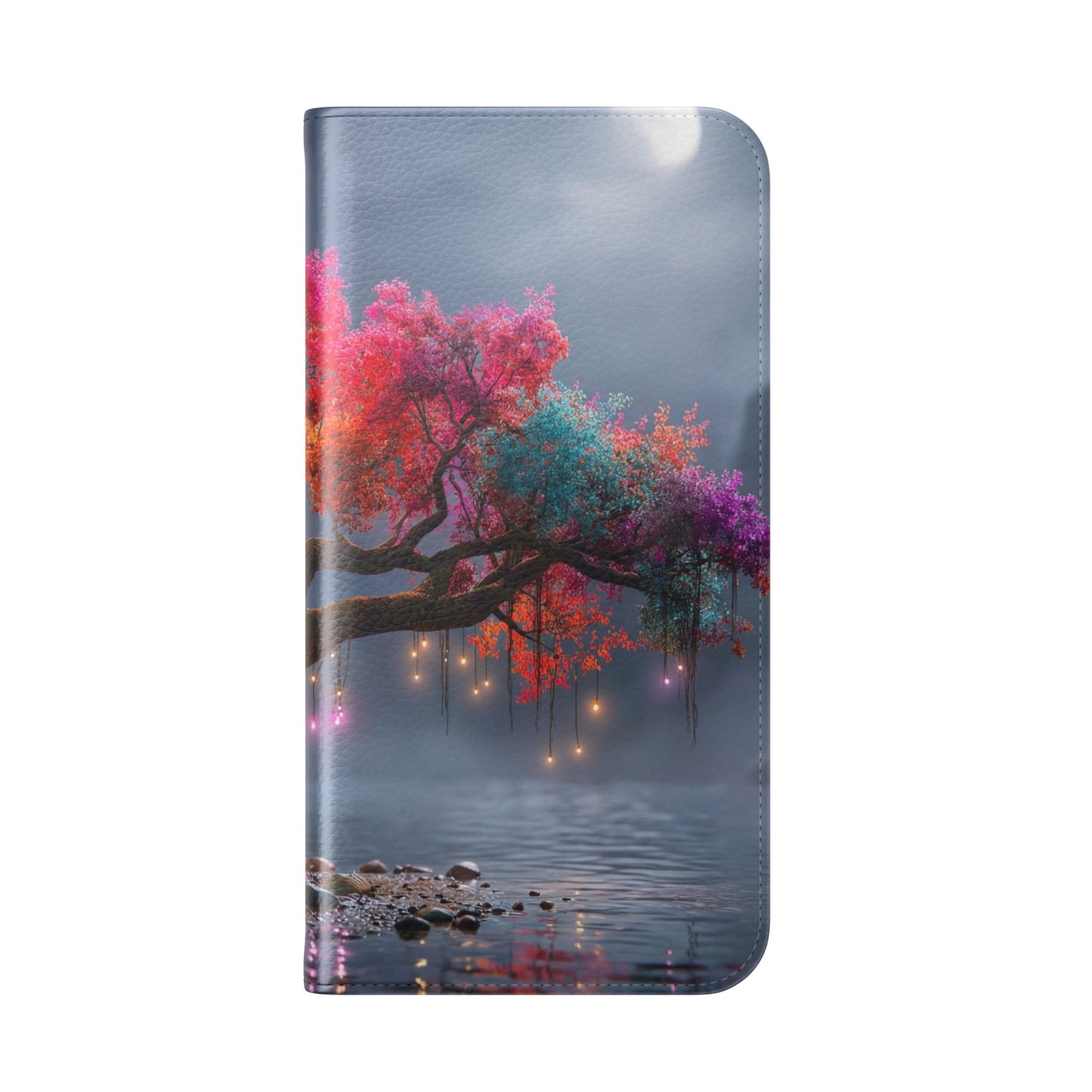 Chromatic Canopy Flip Cases – Rainbow Tree Moonlit Waterfall Scene