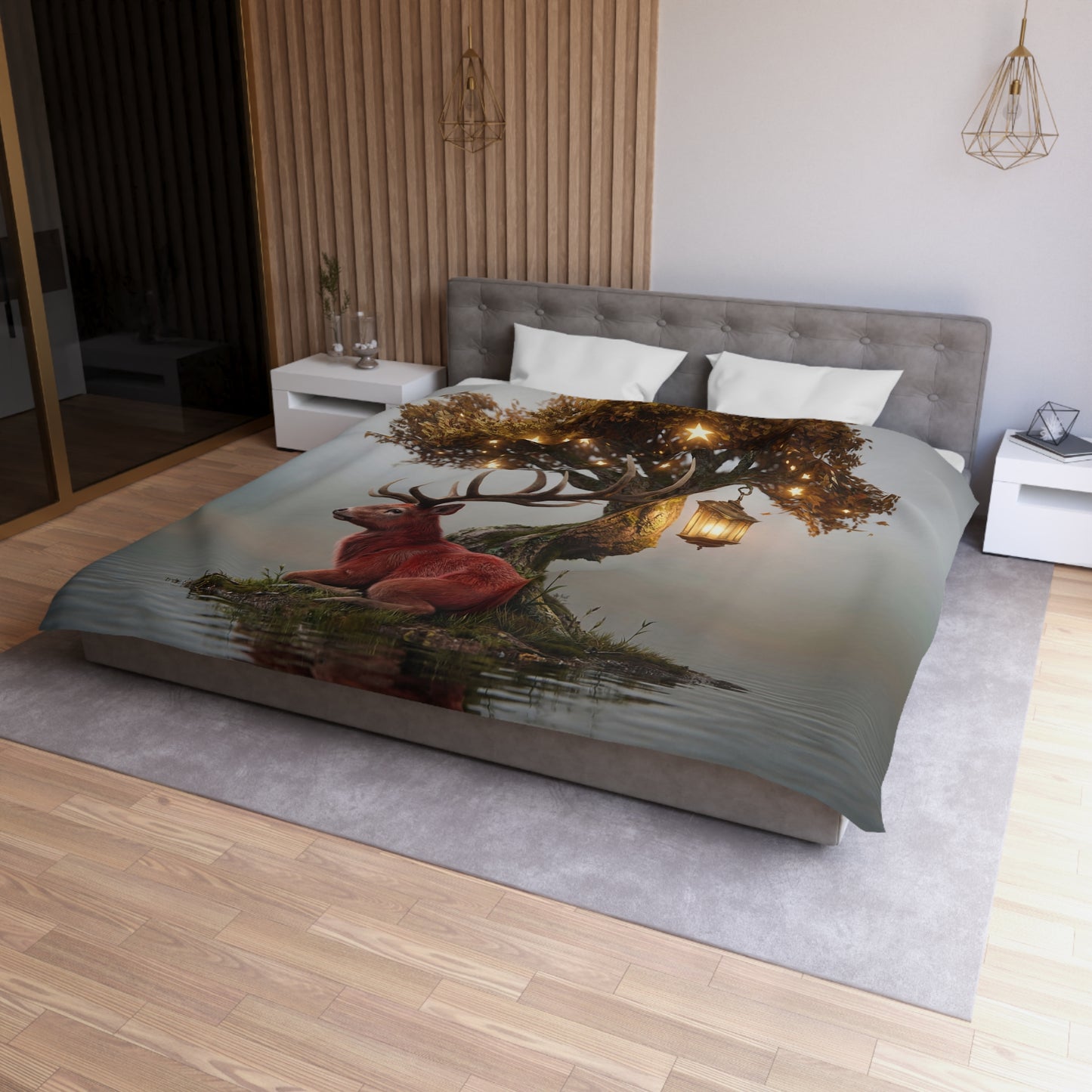 Starlit Stag Microfiber Duvet Cover – Whispering Woods Sanctuary