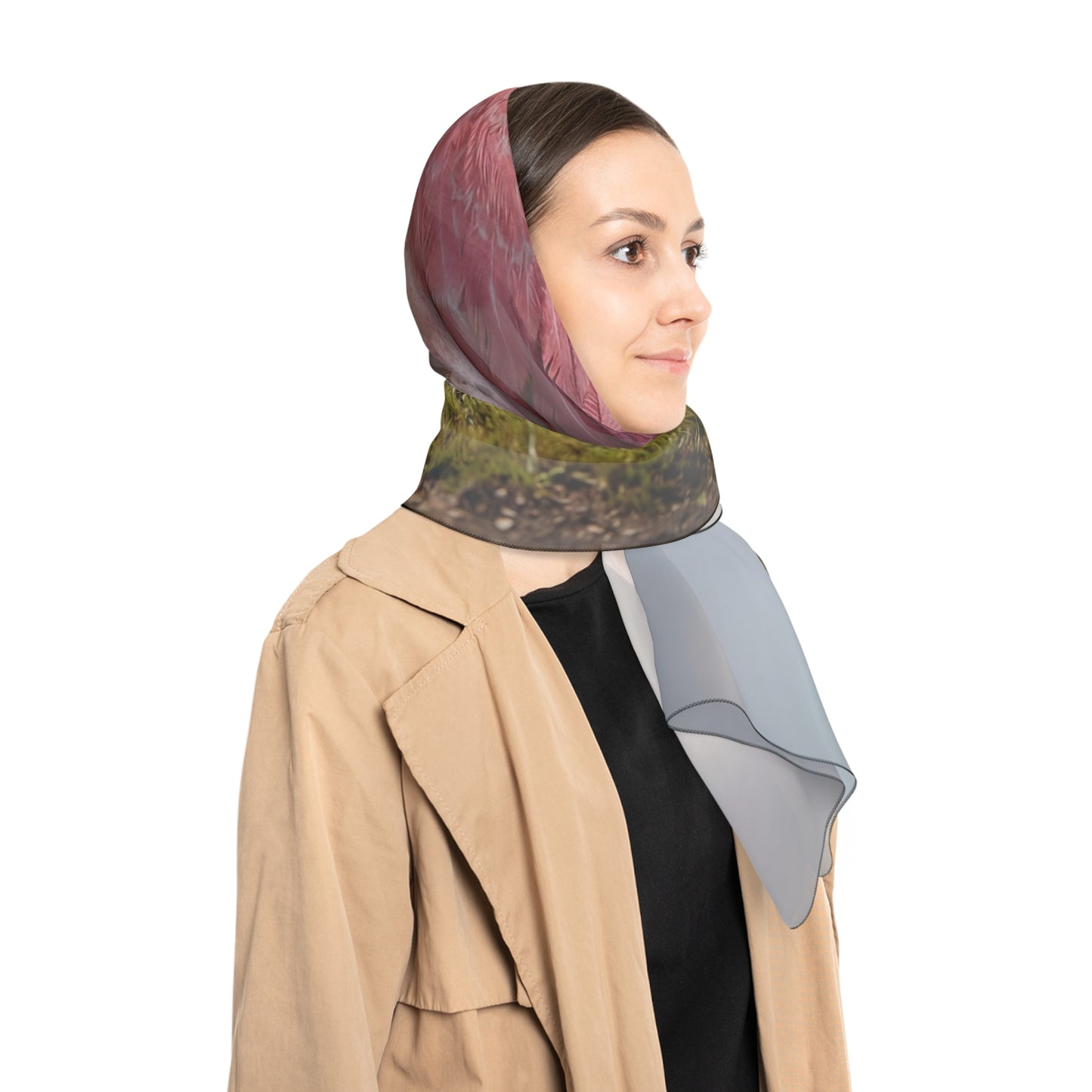 Pink Dawn Sentinel Poly Scarf – Soft Feathered Beast in Misty Light