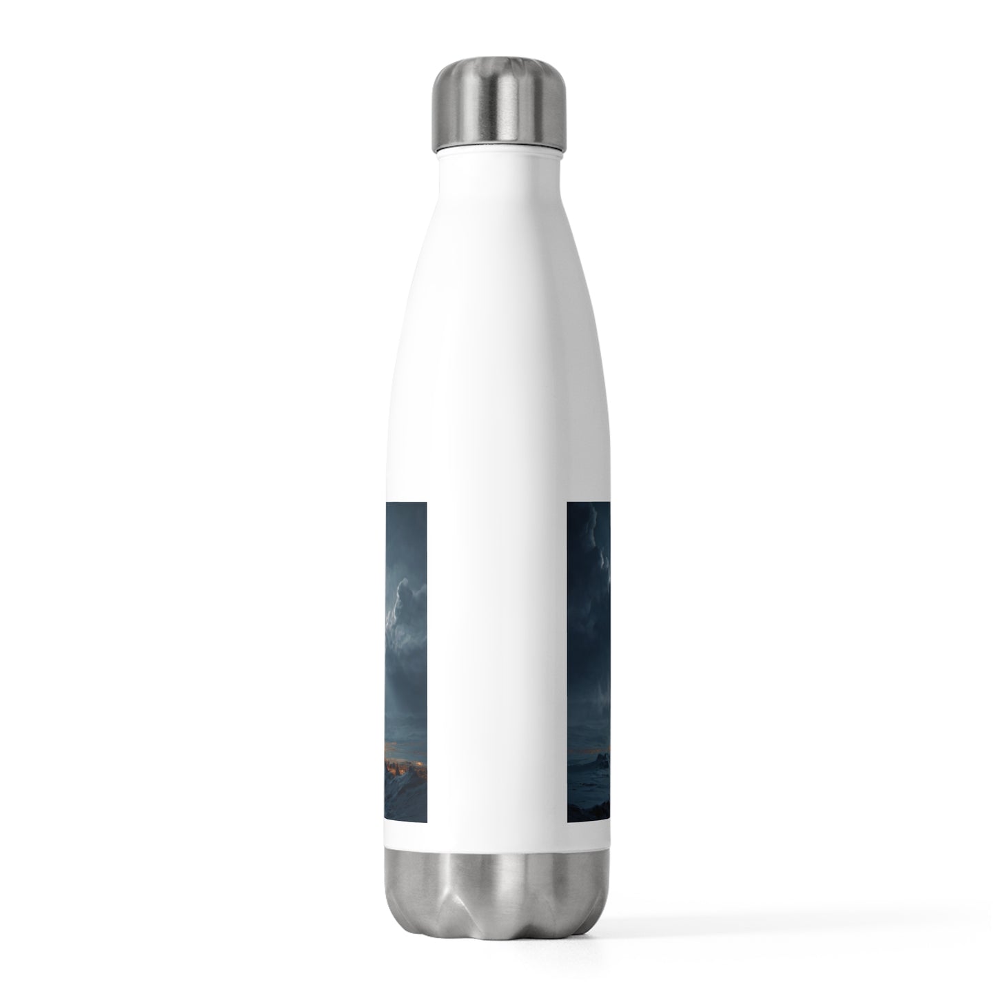 Midnight Sleigh Ride 20oz Insulated Bottle – Frost-Kissed City Beneath a Full Moon