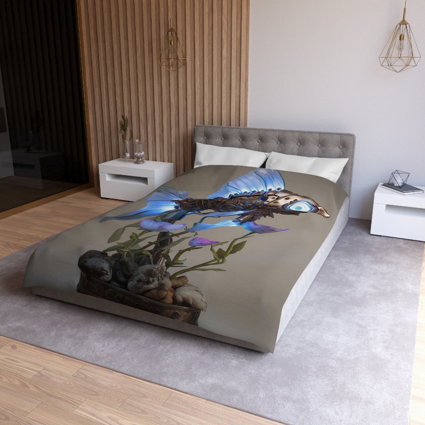 Steampunk Fish Microfiber Duvet Cover – Luminescent Gear & Petal Dreamscape