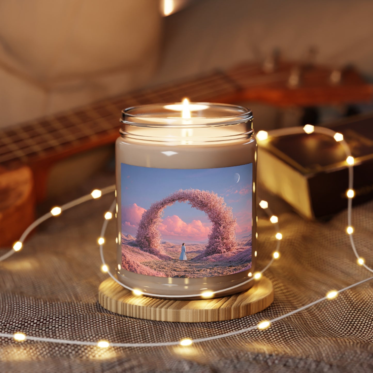 Cherry Blossom Portal Scented Soy Candles with White Lid, 9oz – Twilight Gateway to Quiet Wonder