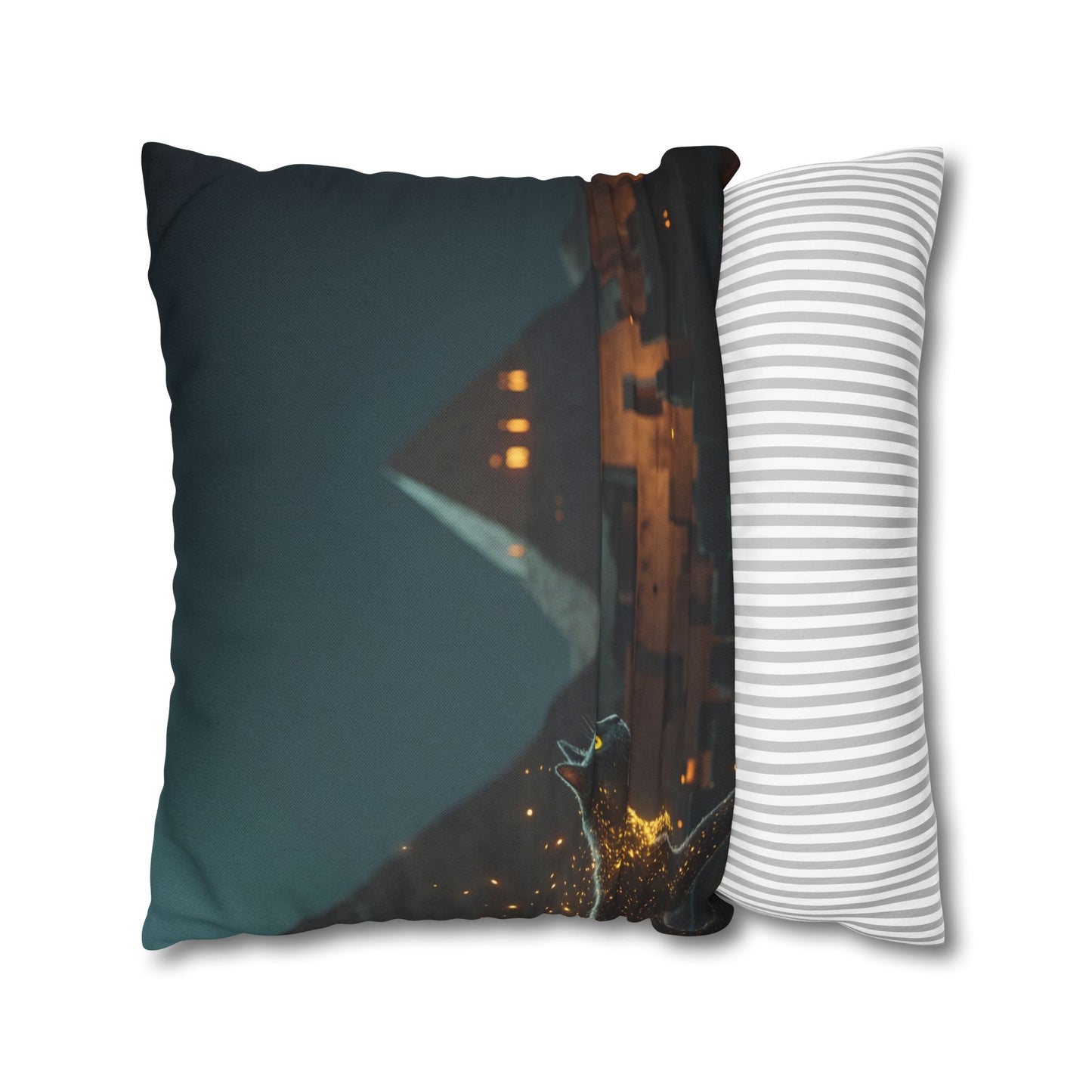 Starlit Cat by Pyramids Spun Polyester Square Pillowcase – Ancient Nightwalk Dreamscape