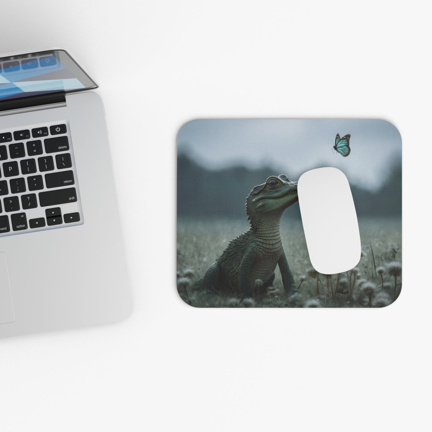 Tiny Crocodile & Butterfly Mouse Pad – Misty Meadow Whimsy