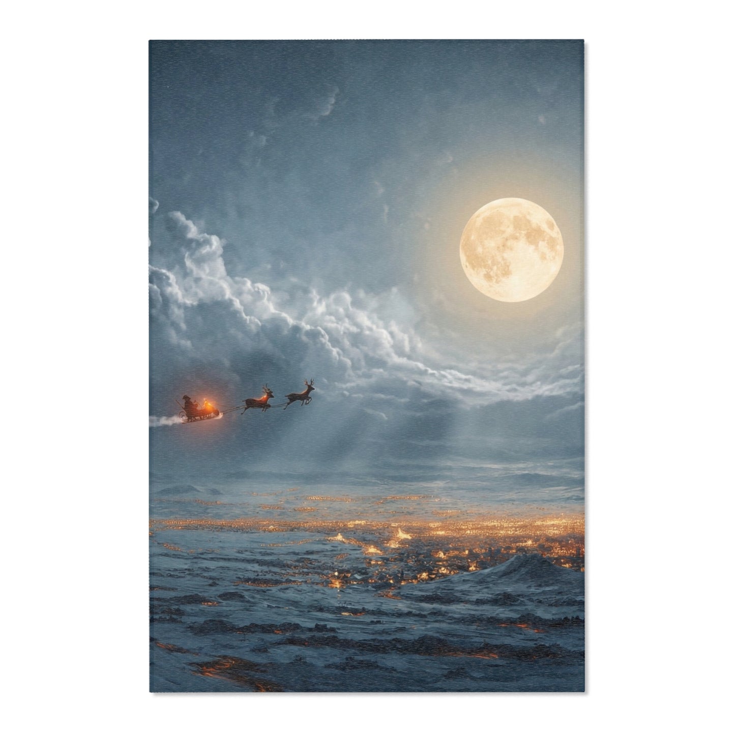 Midnight Sleigh Ride Area Rug – Frostbound City Beneath the Full Moon
