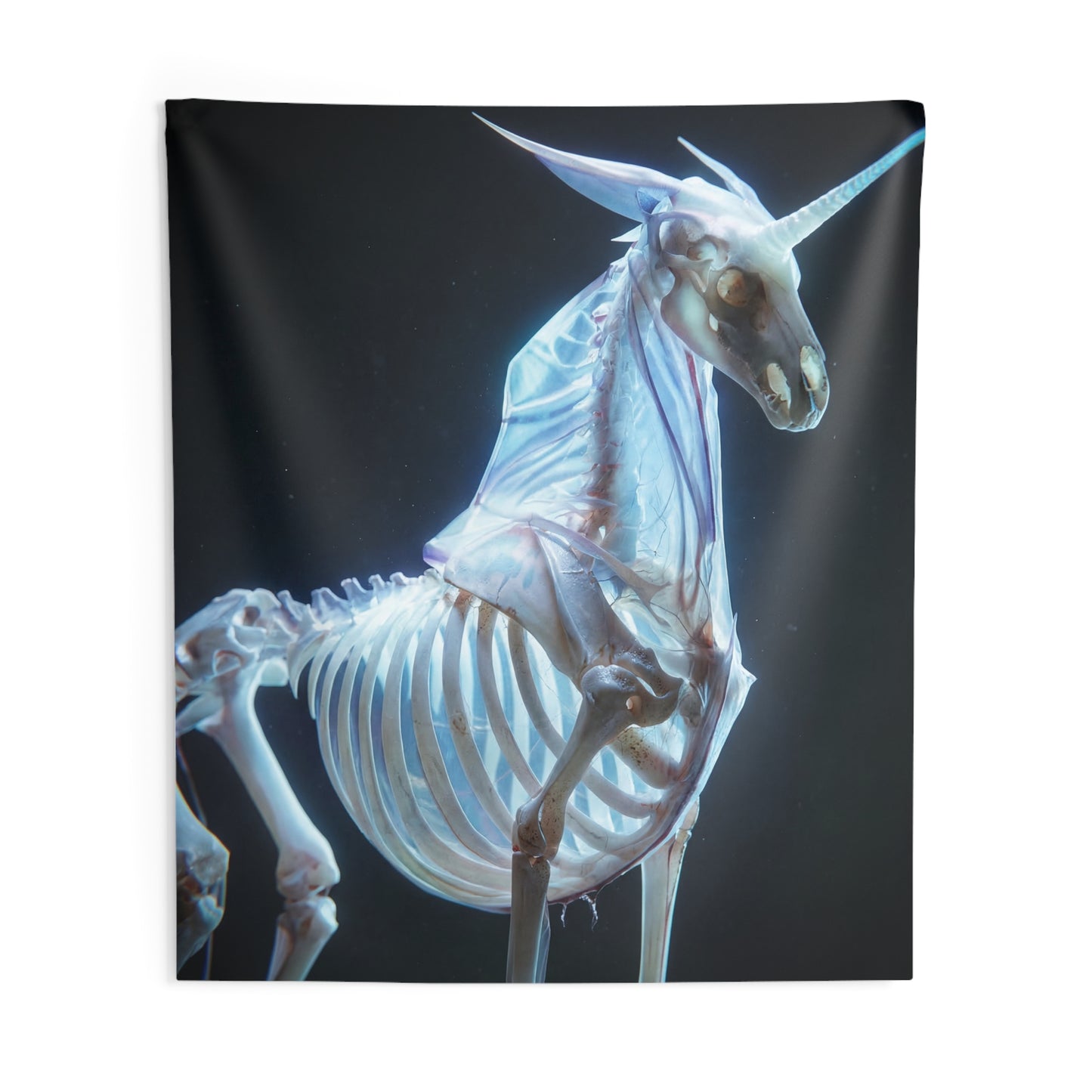 Celestial Unicorn Skeleton Tapestry – Luminescent Bone Dreamscape