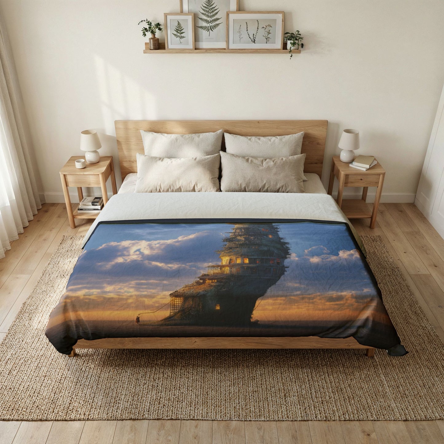The Watchtower Lighthouse Duvet Cover – Twilight Sentinel at Sea