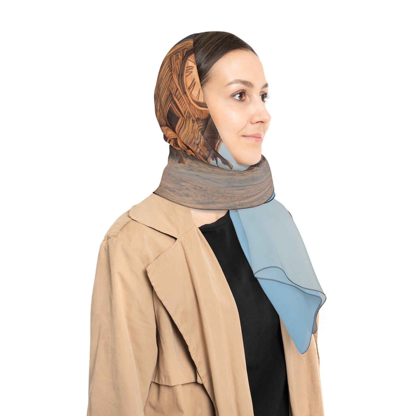 Clock Tower in the Drylands Poly Scarf – Whispers of Time in the Dust