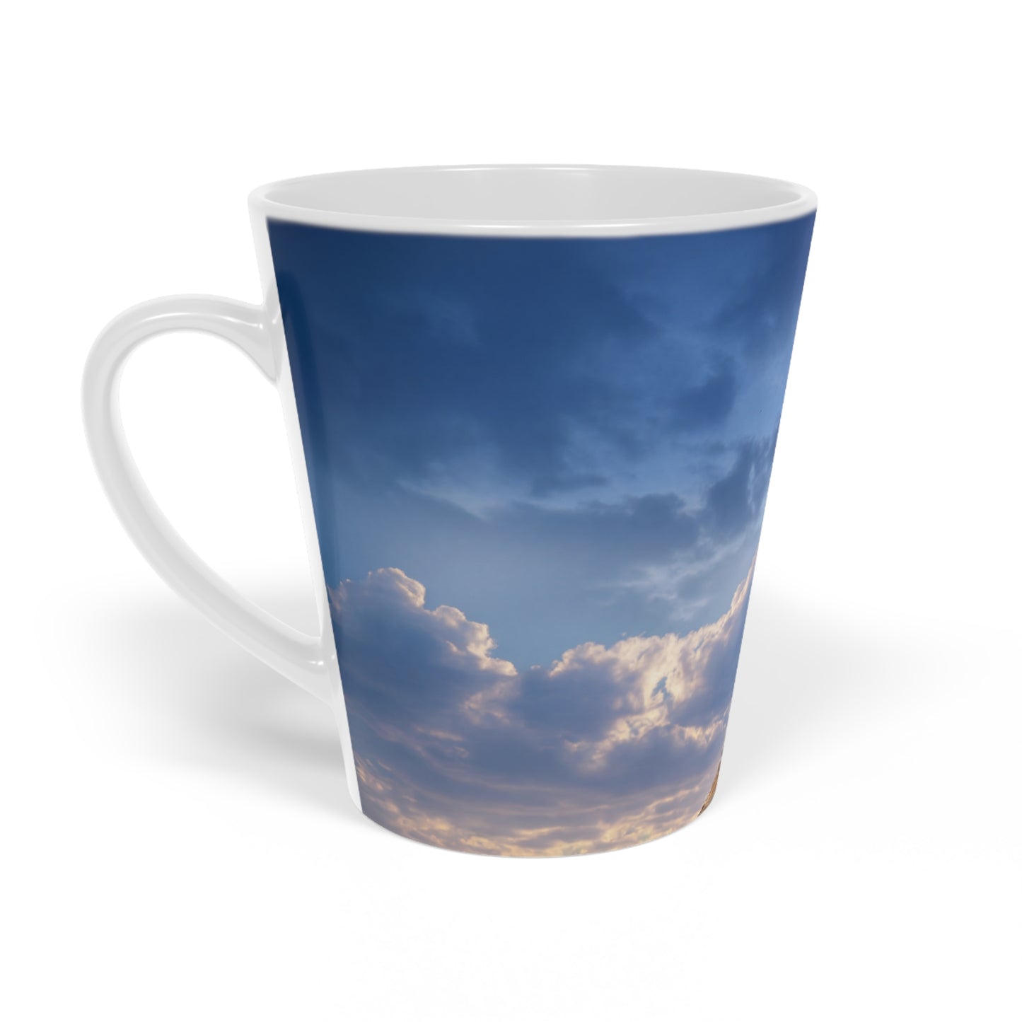 Skyborne Lighthouse Latte Mug, 12oz – Twilight Beacon Dreamscape