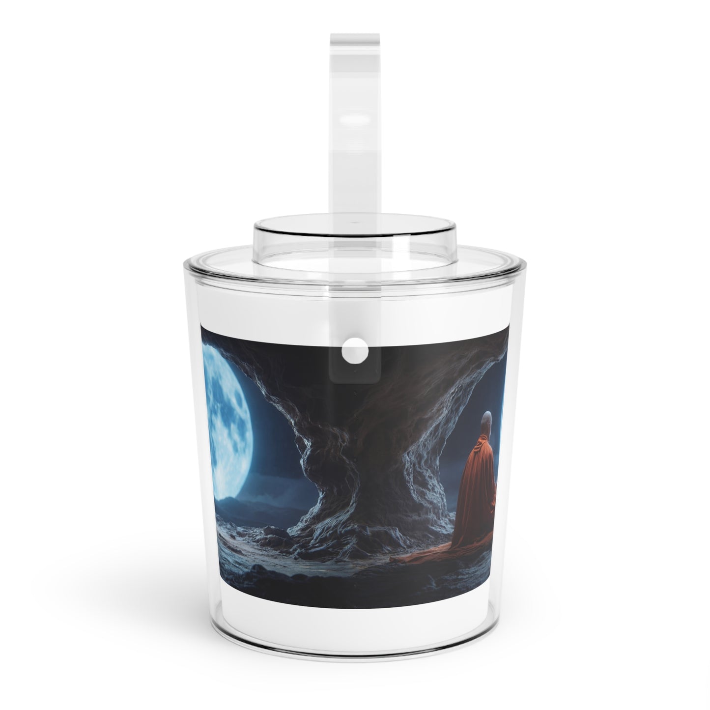 Moonlit Monk Meditation Ice Bucket with Tongs – Serene Cave Sanctuary