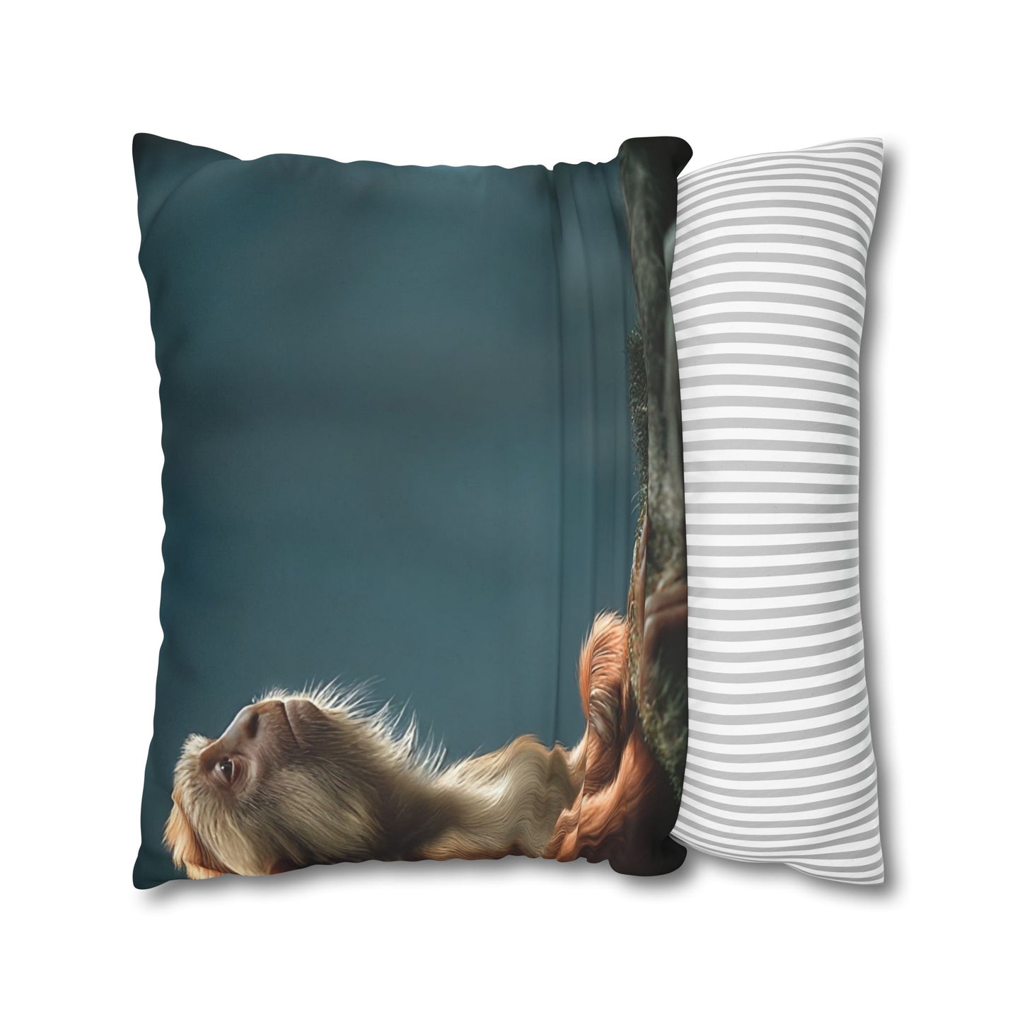Winged Monkey Guardian Pillowcase – Amber Feathered Sentinel Resting on Moss