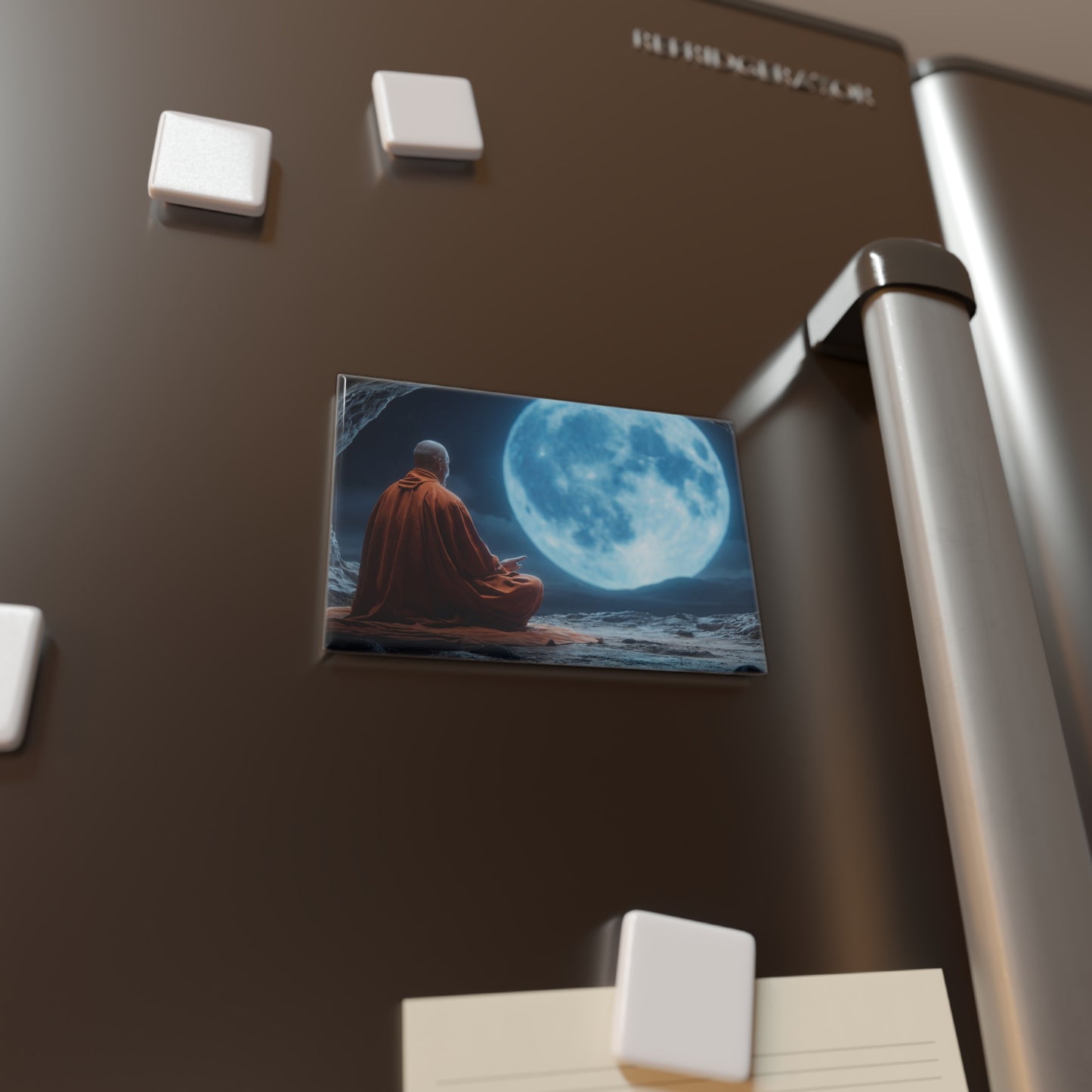 Moonlit Monk Meditation Magnet – Serene Cave Sanctuary