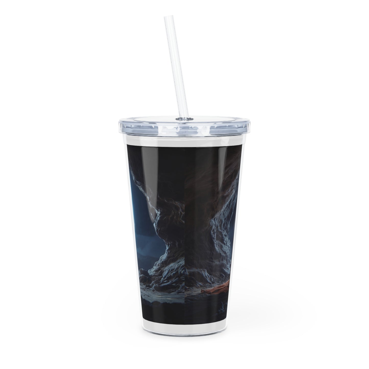 Moonlit Monk Meditation Tumbler with Straw – Serene Cave Sanctuary