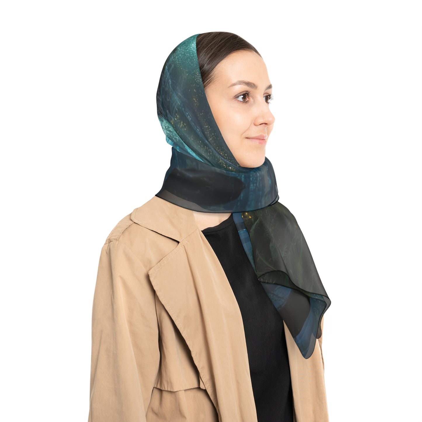 Celestial Waters Poly Scarf – Whispering Forest Light Dreamscape