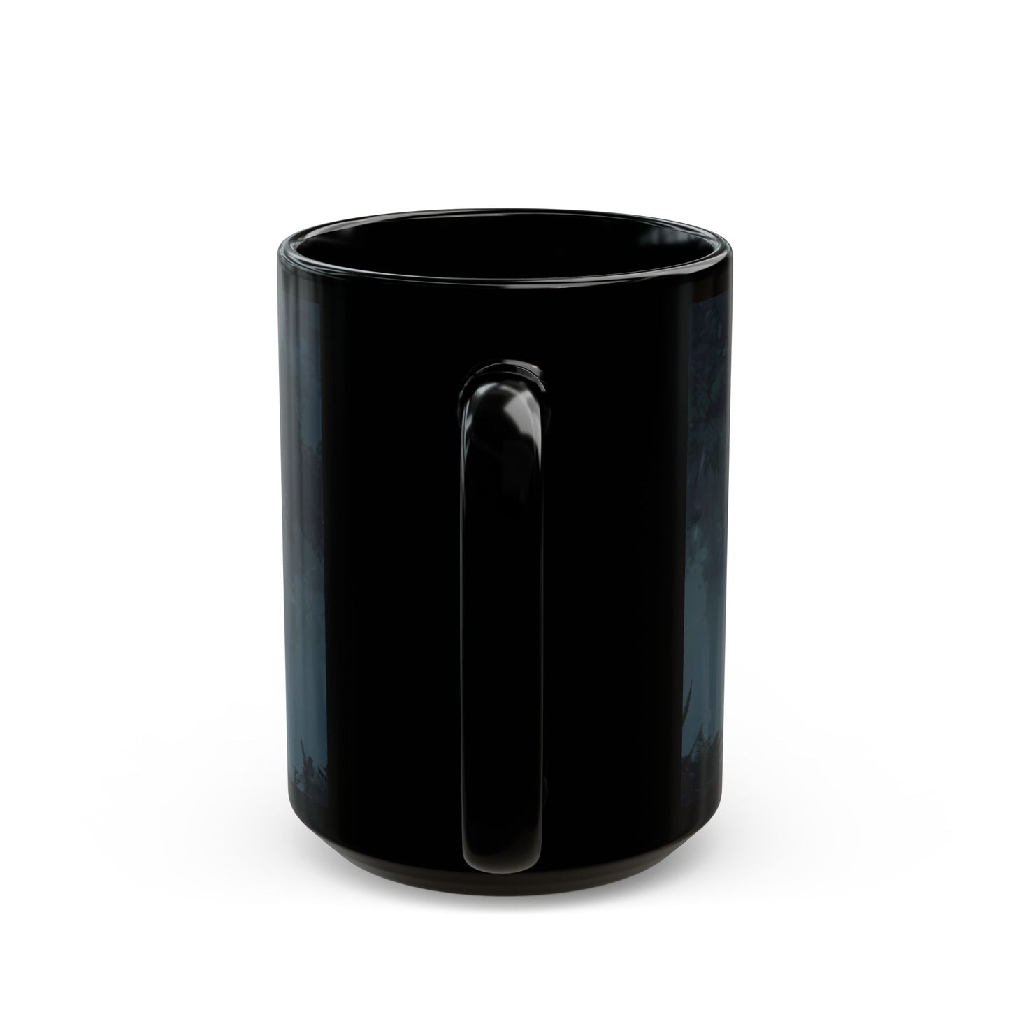 Ancient Dragon Guardian Black Mug – Forest Cathedral at Dusk